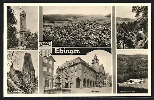 AK Ebingen, Rathaus, Walderholungsheim, Aussichtsturm a. d. Schlossberg
