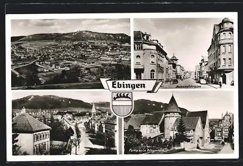 AK Ebingen, Bahnhofstrasse, am Bürgerturm, Totalansicht