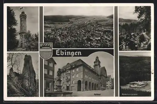 AK Ebingen, Rathaus, Walderholungsheim, Aussichtsturm a. d. Schlossberg
