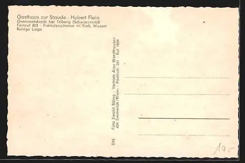 AK Gremmelsbach bei Triberg, Gasthaus zur Staude, Inh. Hubert Fleig
