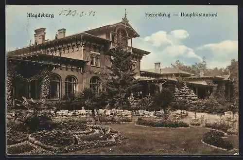 AK Magdeburg, Restaurant Herrenkrug mit Garten