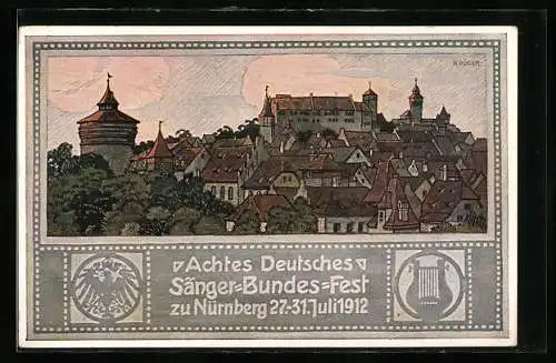 Künstler-AK Nürnberg, 8. Deutsches Sänger-Bundes-Fest vom 27.-31. Juli 1912