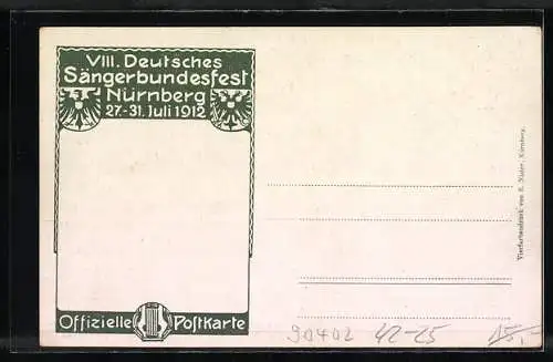 Künstler-AK Nürnberg, 8. Deutsches Sänger-Bundes-Fest vom 27.-31. Juli 1912