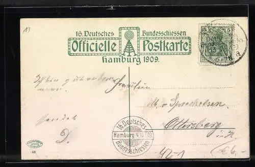 AK Hamburg, 16. Deutsches Bundesschiessen 1909, Hauptportal, Schützenverein