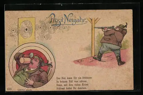 AK Neujahrsgruss mit trinkendem Schützen