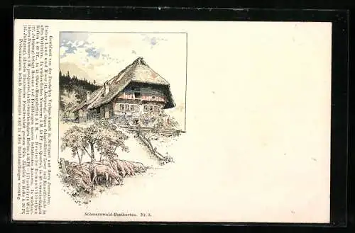 Künstler-AK Fritz Reiss: Schwarzwaldhaus und Schafe
