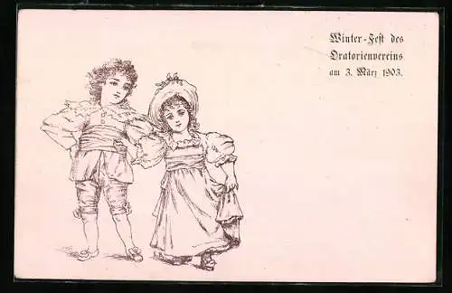 Künstler-AK Winter-Fest des Oratorienvereins 1903, festlich gekleidete Kinder