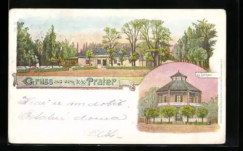 Lithographie Wien, K. K. Prater mit Lusthaus