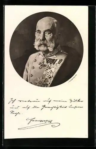 AK Kaiser Franz Josef I. von Österreich, In Uniform mit Orden