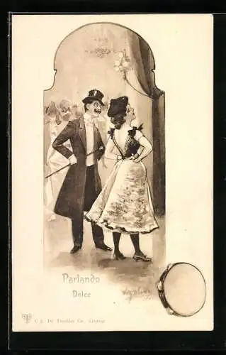 AK Parlando Dolce, Herr spricht eine Dame an, Fasching