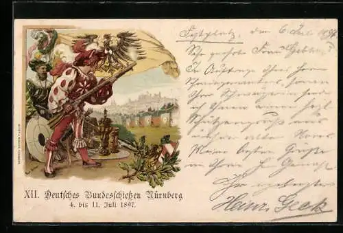 Lithographie Nürnberg, XII. Deutsches Bundesschiessen 1897, Schützenfest