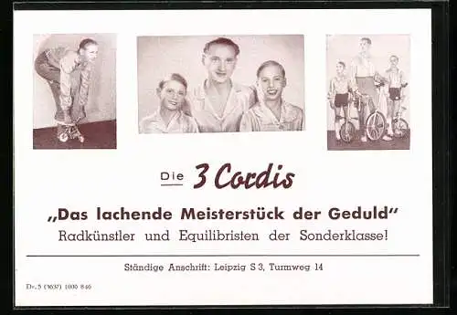AK Die 3 Cordis, Radkünstler und Equilibristen der Sonderklasse!, Das lachende Meisterstück der Geduld