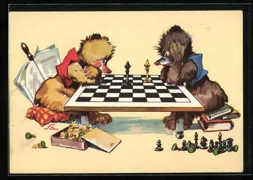 AK Schachspiel, Tiere beim Spiel