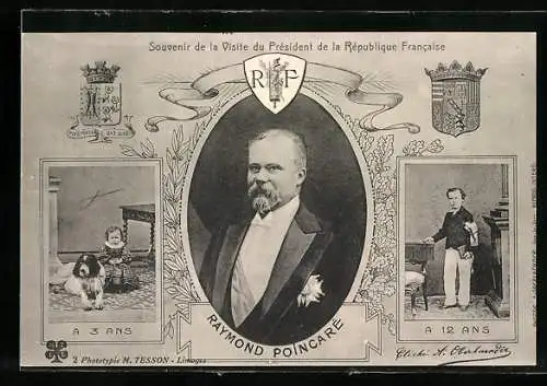 AK Portrait Raymond Poincaré, President de la Republique Francaise, Wappen