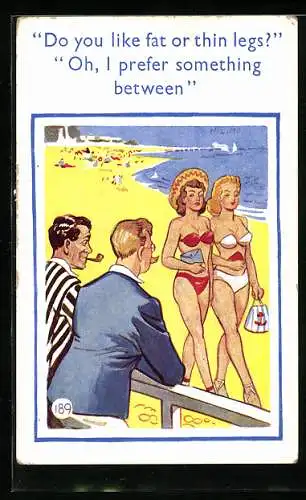 AK Herren schauen Damen im Badeanzug am Strand nach, Erotik