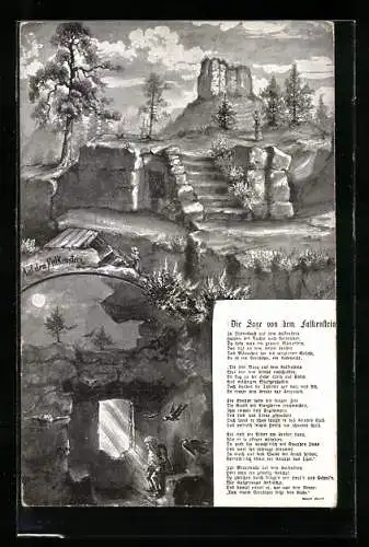 Künstler-AK Falkenstein, Szene aus der Sage von dem Falkenstein