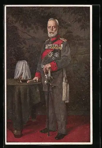 Künstler-AK König Ludwig III. in Uniform mit Säbel