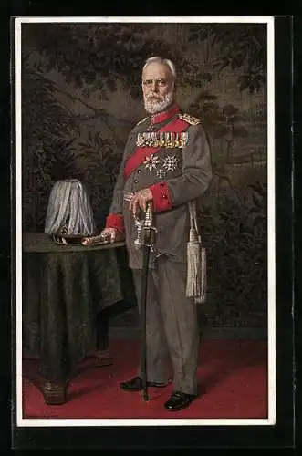 Künstler-AK König Ludwig III. in Uniform mit Säbel
