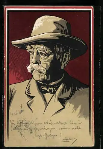 AK Portrait Bismarck mit Hut