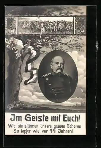 AK Portrait von Bismarck in Uniform, Deutsche Kavallerie im Sturm