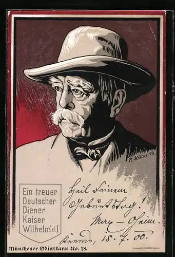 Künstler-AK R. Kühn: Ein treuer Deutscher Diener Kaiser Wilhelm` d. I., Bismarck