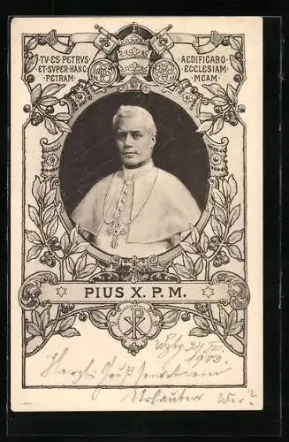 AK Der junge Papst Pius X. mit seinem Pileolus und edler Kreuzkette