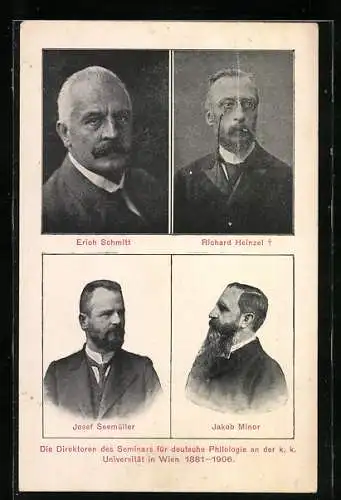 AK Die Direktoren des Seminars für deutsche Philologie an der k. k. Universität in Wien 1881 - 1906, Portraitfotos