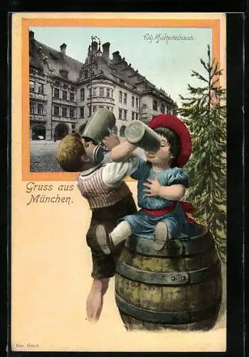 AK München, Münchner Hofbräuhaus, Kinder trinken Bier