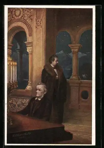 AK Zwei Unsterbliche, Richard Wagner und Ludwig II. im Schloss