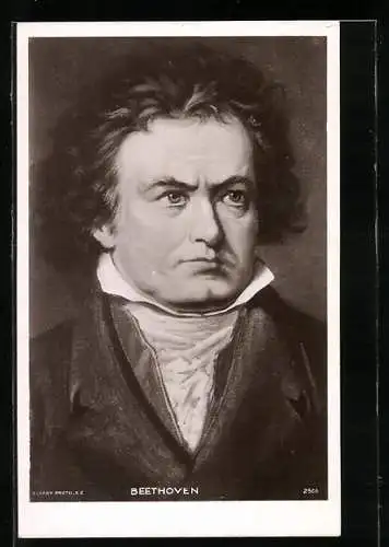 AK Beethoven mit ernstem Blick und stürmischer Frisur