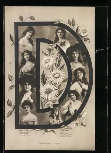 AK Der Buchstabe D mit den Konterfeis von neun Frauen