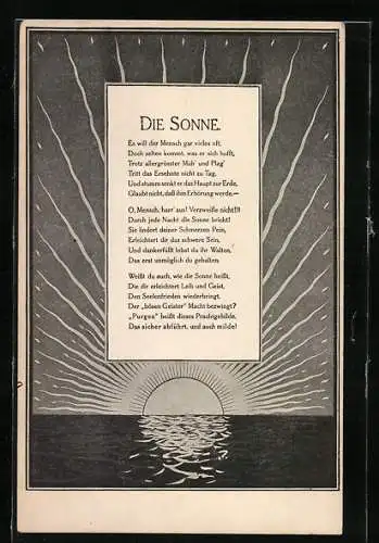 AK Die aufgehende Sonne übem Meer, Gedicht Die Sonne