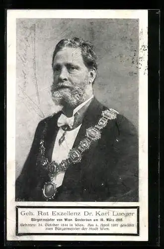 AK Geh. Rat Exzellenz Bürgermeister von Wien Carl Lueger, gestorben 10. März 1910
