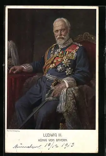 Künstler-AK König Ludwig III.mit zahlreichen Orden