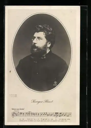 AK Porträt Georges Bixet mit Notenzeile