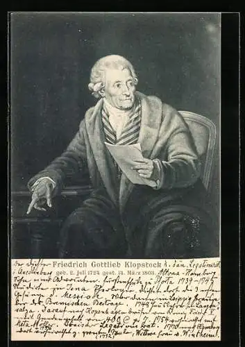 AK Friedrich Gottlieb Klopstock mit Papier am Schreibtisch