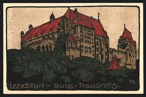 Steindruck-AK Landshut, Die Burg Trausnitz