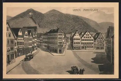 AK Bad Urach, Marktplatz mit Gasthaus zum Waldhorn und Konditorei-Cafe