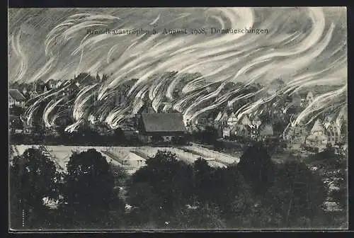 AK Donaueschingen, Brandkatastrophe 1908, Teilansicht
