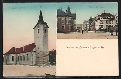 AK Schwenningen a. N., Bahnhofstrasse, Evangel. Kirche