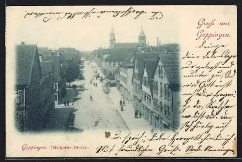 AK Göppingen, Stuttgarter Strasse mit Passanten