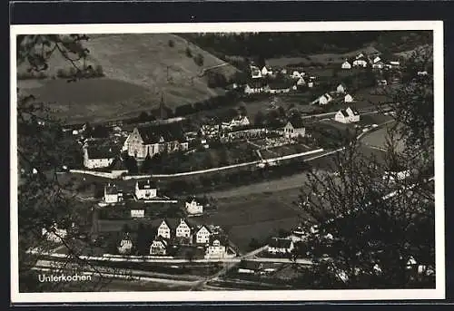 AK Unterkochen, Teilansicht mit Kirche