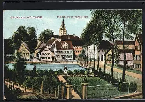 Lithographie Welzheim, Partie am unteren See