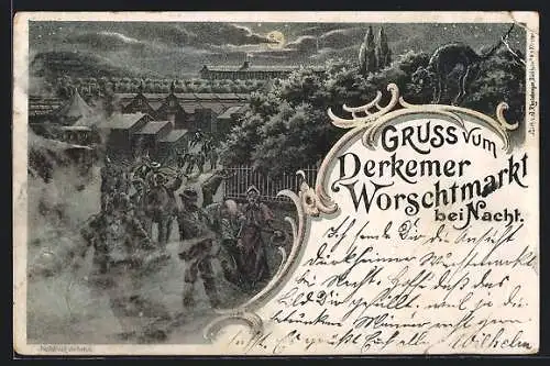 Lithographie Dürkheim, Betrunkene Leute auf dem Derkemer Worschtmarkt