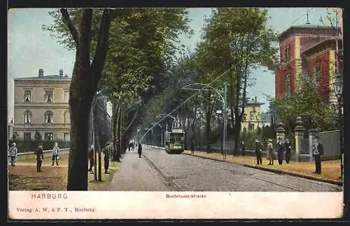 AK Hamburg-Harburg, Buxtehuder Strasse mit Strassenbahn