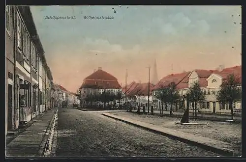 AK Schöppenstedt, Wilhelmstrasse mit Brunnen