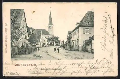 AK Schwand / Schwanstetten, Strassenpartie mit Kirche