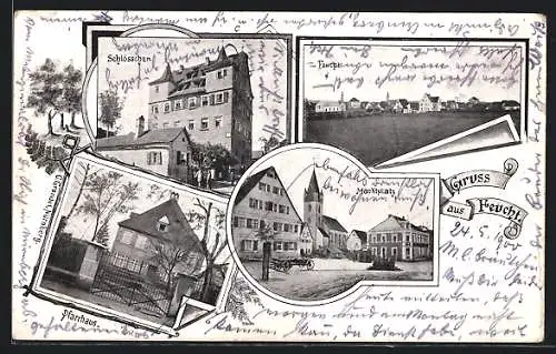 AK Feucht, Ortsansicht, Schlösschen, Pfarrhaus, Marktplatz