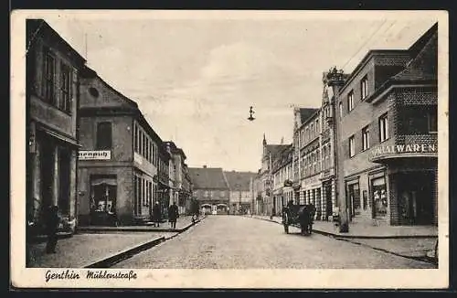 AK Genthin, Mühlenstrasse mit Geschäften