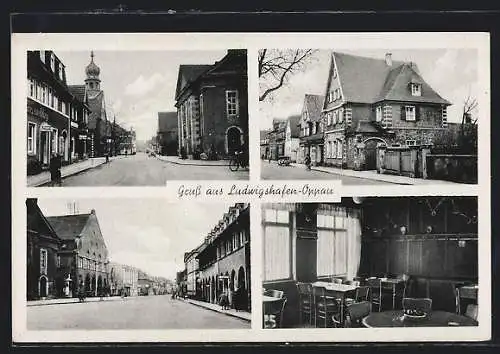 AK Ludwigshafen-Oppau / Rhein, Gasthaus, Innenansicht, Strassenpartie